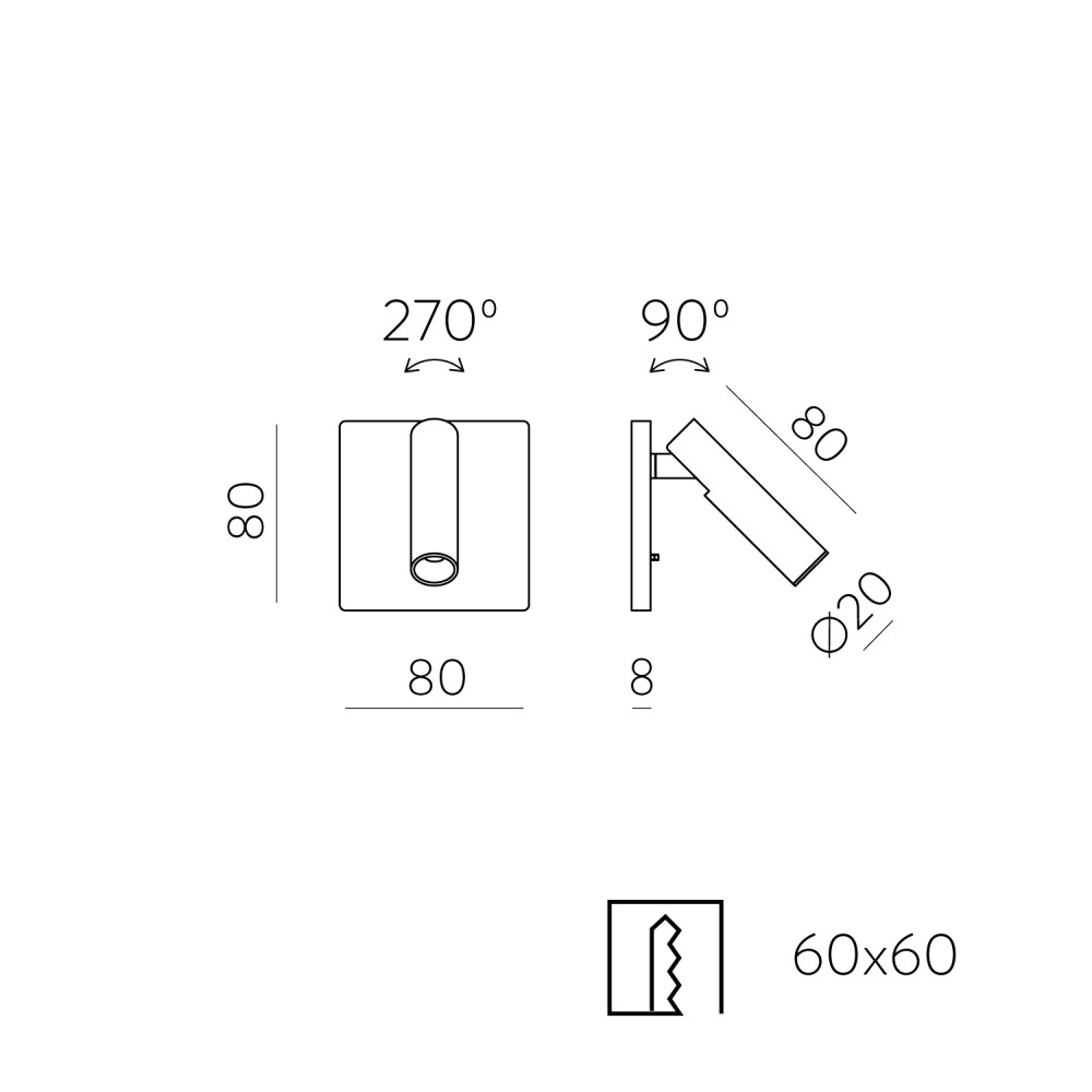 Atria Mini Square Recessed Wall Light